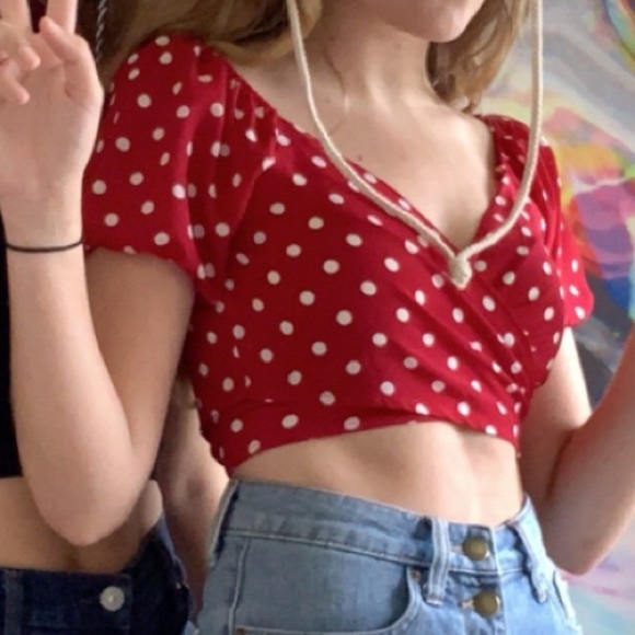 Pokadot Tie Around Crop Top - Picture 1 of 5